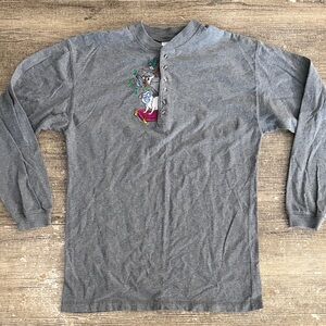 Disney Pocahontas embroidered meeko Percy and flit long sleeve gray Henley shirt
